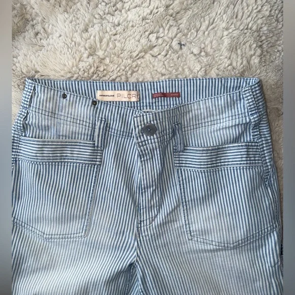 Anthropologie Pilcro high-rise, wide-leg, blue and white striped jeans - Picture 2 of 6